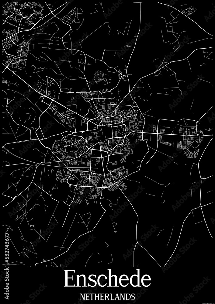 Black and White city map poster of Enschede Netherlands.