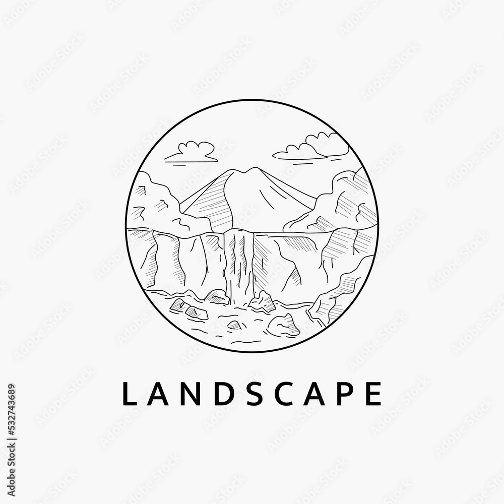 Minimalist mountains landscape logo line art illustration template design