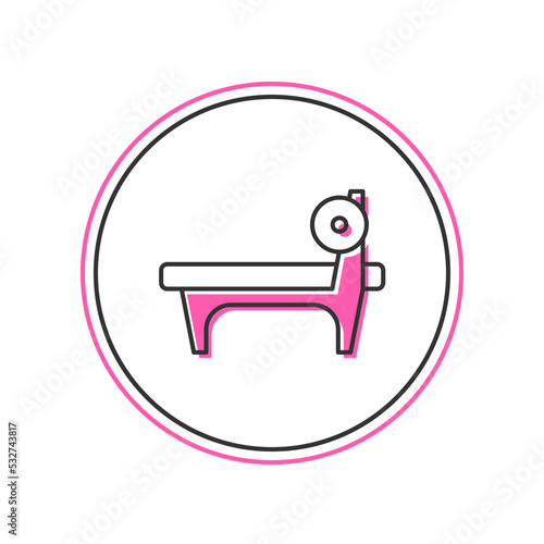 Filled outline Bench with barbel icon isolated on white background. Gym equipment. Bodybuilding, powerlifting, fitness concept. Vector