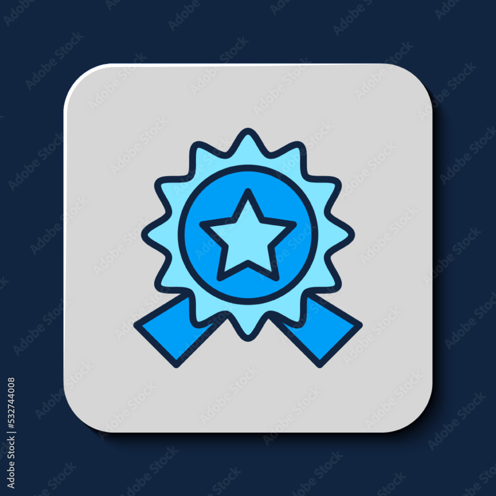 Filled outline Medal with star icon isolated on blue background. Winner achievement sign. Award medal. Vector Filled outline Medal with star icon isolated on blue background. Winner achievement sign. Award medal. Vector