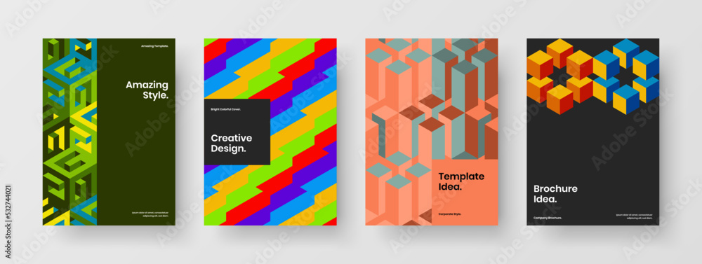 Fototapeta premium Creative mosaic hexagons presentation template composition. Bright booklet vector design layout bundle.