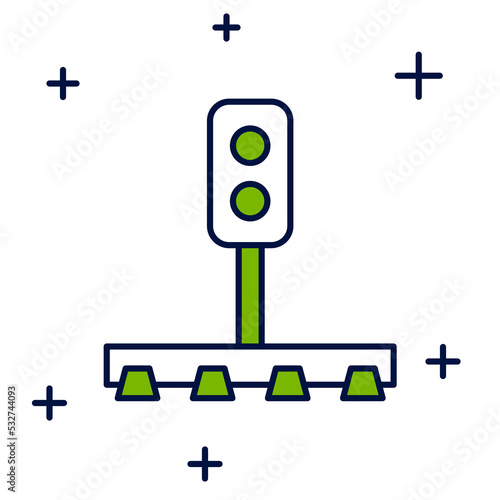 Filled outline Train traffic light icon isolated on white background. Traffic lights for the railway to regulate the movement of trains. Vector