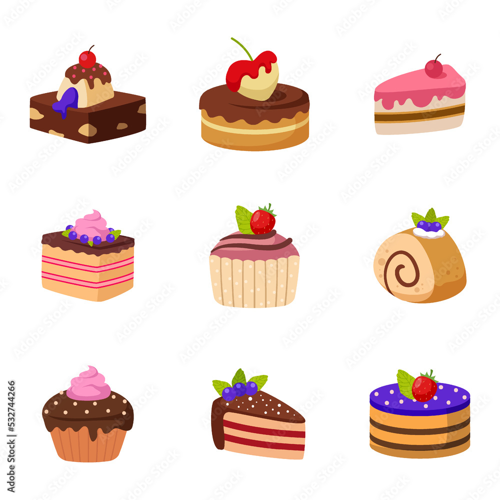 Set of sweet bakery and cake Set of sweet bakery and cake