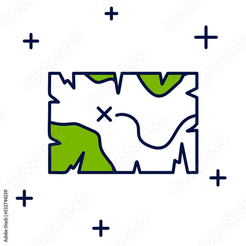 Filled outline Pirate treasure map icon isolated on white background. Vector