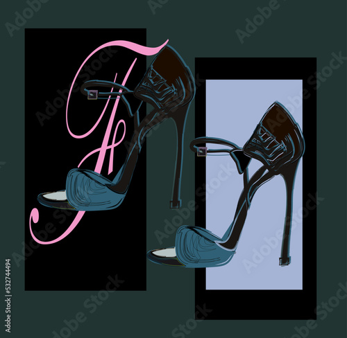 High heel dark blue shoes. Fashion, lifestyle. Vector illustration