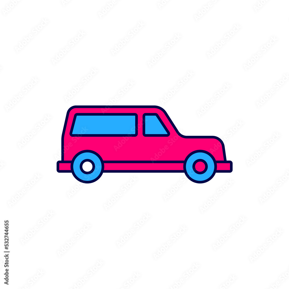 Filled outline Hearse car icon isolated on white background. Vector