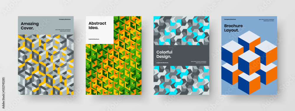 Fototapeta premium Creative company brochure vector design template set. Trendy geometric shapes booklet concept bundle.