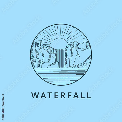 Fototapeta Naklejka Na Ścianę i Meble -  Minimalist waterfall logo line art illustration template design with circle