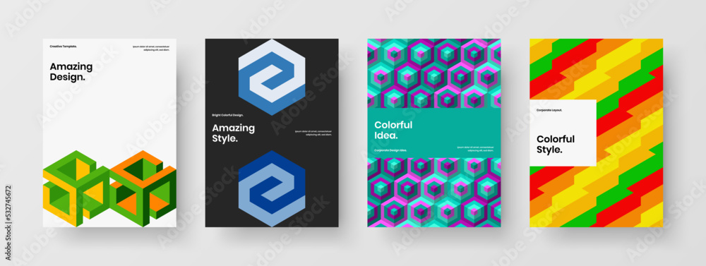 Original geometric tiles catalog cover concept composition. Fresh company brochure design vector template collection.
