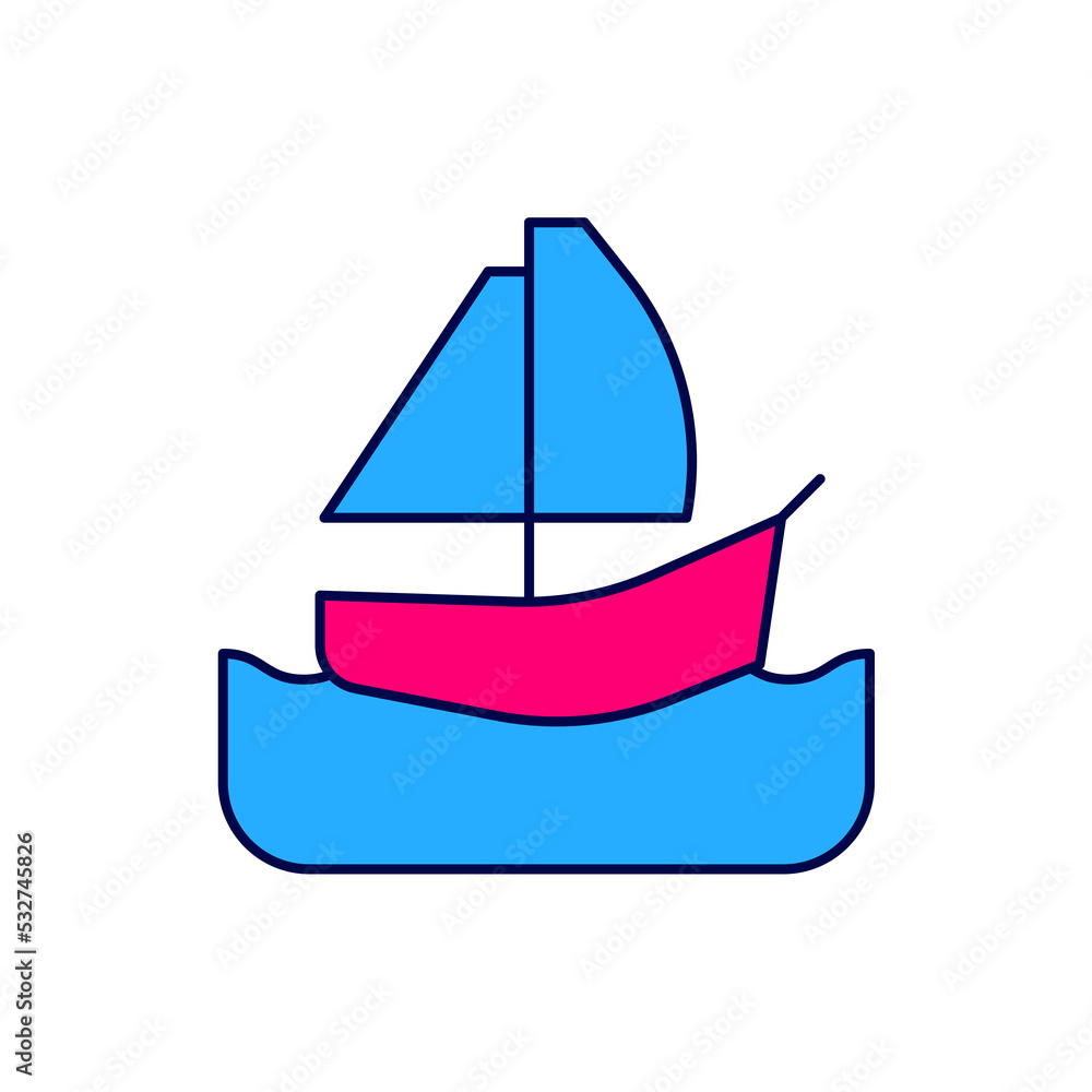 Filled outline Yacht sailboat or sailing ship icon isolated on white background. Sail boat marine cruise travel. Vector Filled outline Yacht sailboat or sailing ship icon isolated on white background. Sail boat marine cruise travel. Vector