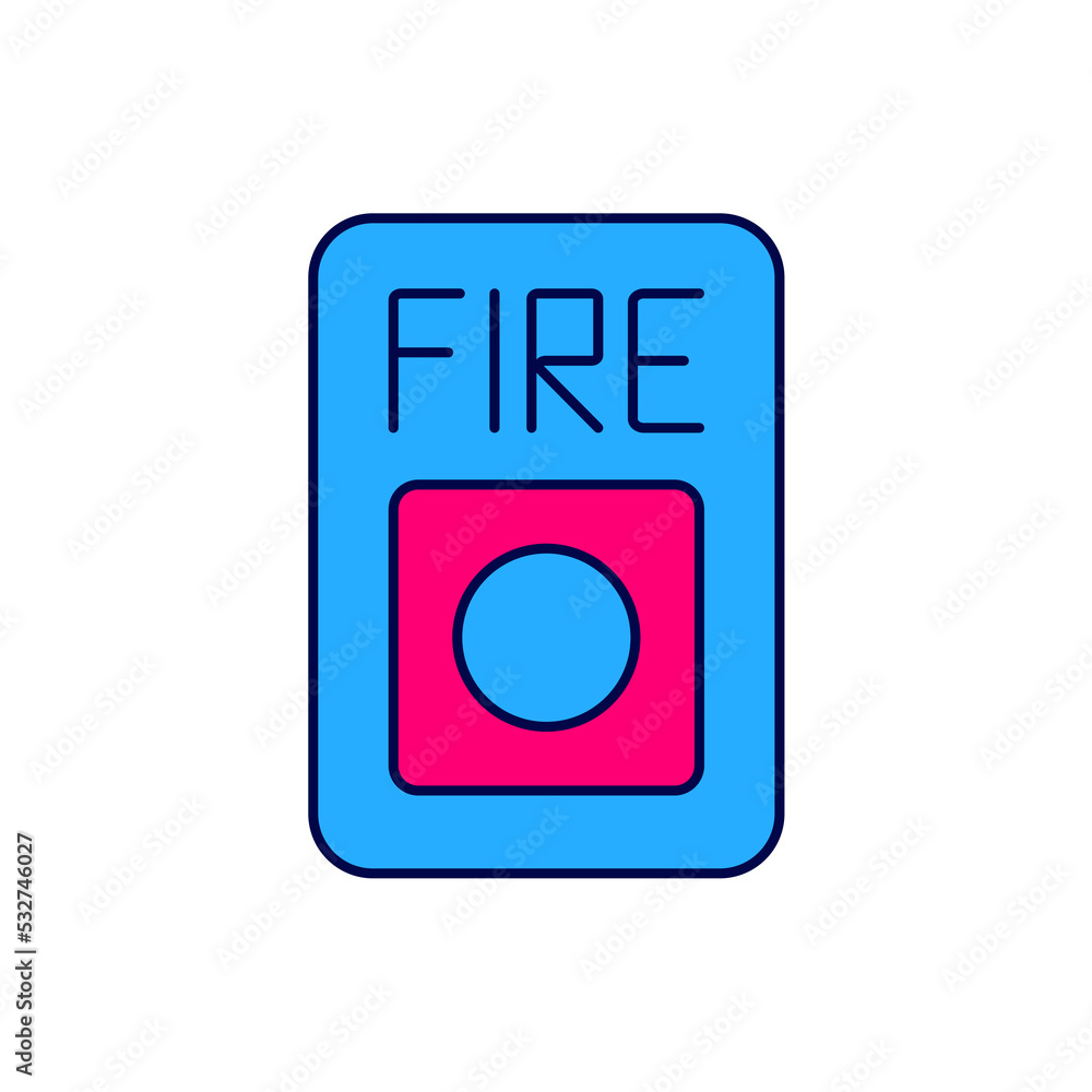 Filled outline Fire alarm system icon isolated on white background. Pull danger fire safety box. Vector Filled outline Fire alarm system icon isolated on white background. Pull danger fire safety box. Vector