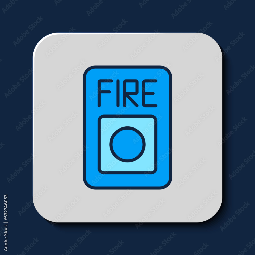 Filled outline Fire alarm system icon isolated on blue background. Pull danger fire safety box. Vector Filled outline Fire alarm system icon isolated on blue background. Pull danger fire safety box. Vector