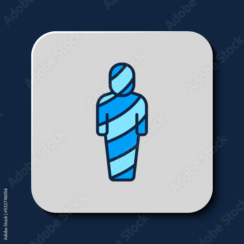 Filled outline Egypt mummy icon isolated on blue background. Vector