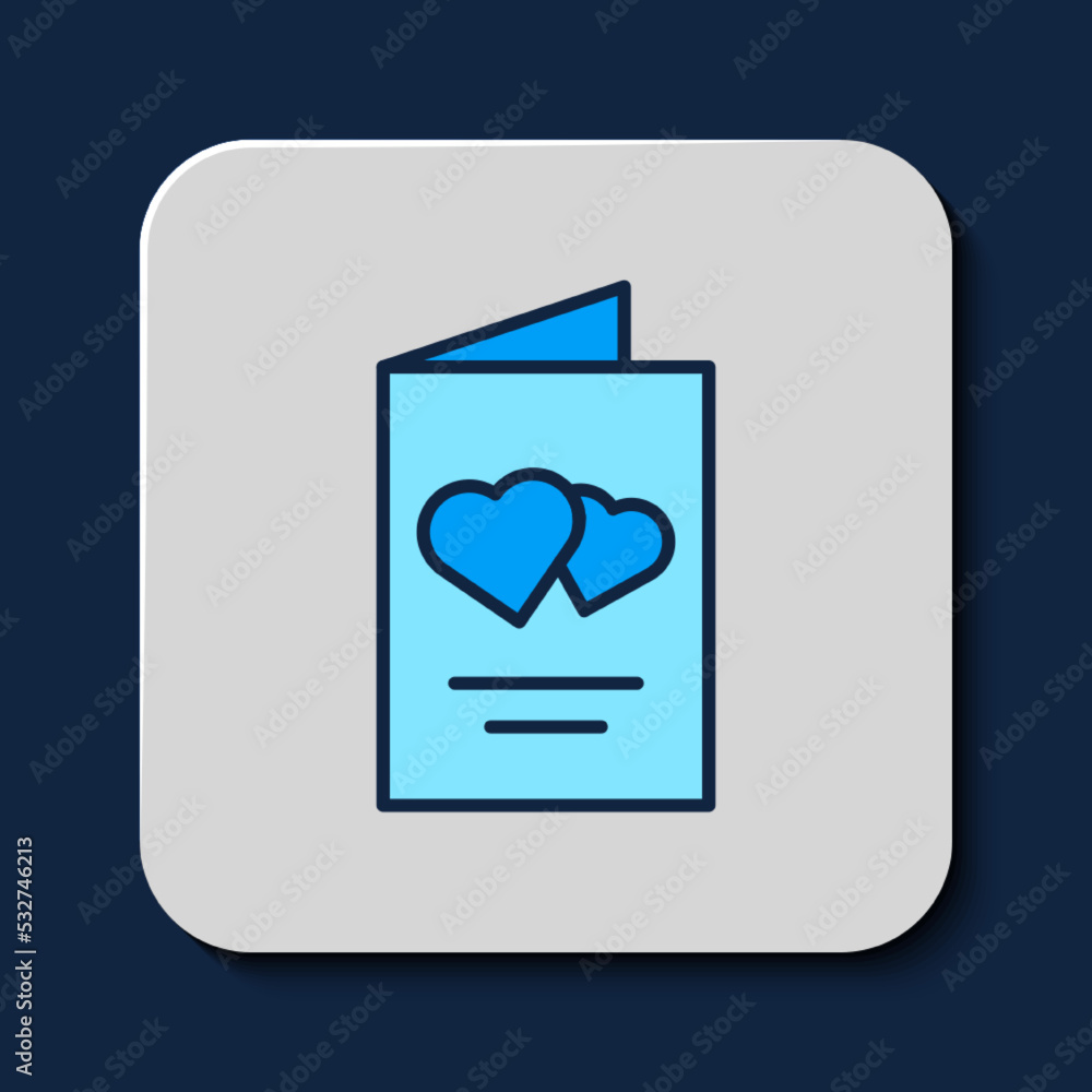Filled outline Valentines day flyer with heart icon isolated on blue background. Celebration poster template for invitation or greeting card. Vector Filled outline Valentines day flyer with heart icon isolated on blue background. Celebration poster template for invitation or greeting card. Vector