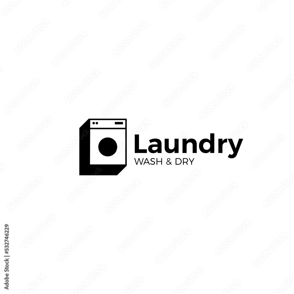 Laundry Machine Logo 3D Icon Vector. Washing Machine Logo With Black Shadow Identity for Branding, Business, Wash, Fasion and Laundry logo