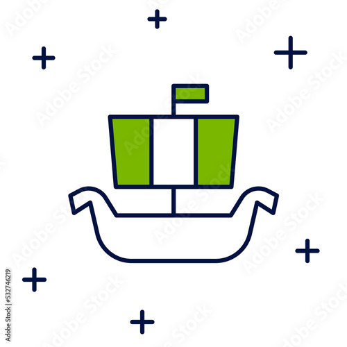 Filled outline Ancient viking scandinavian drakkar icon isolated on white background. Viking transport ship. Vector