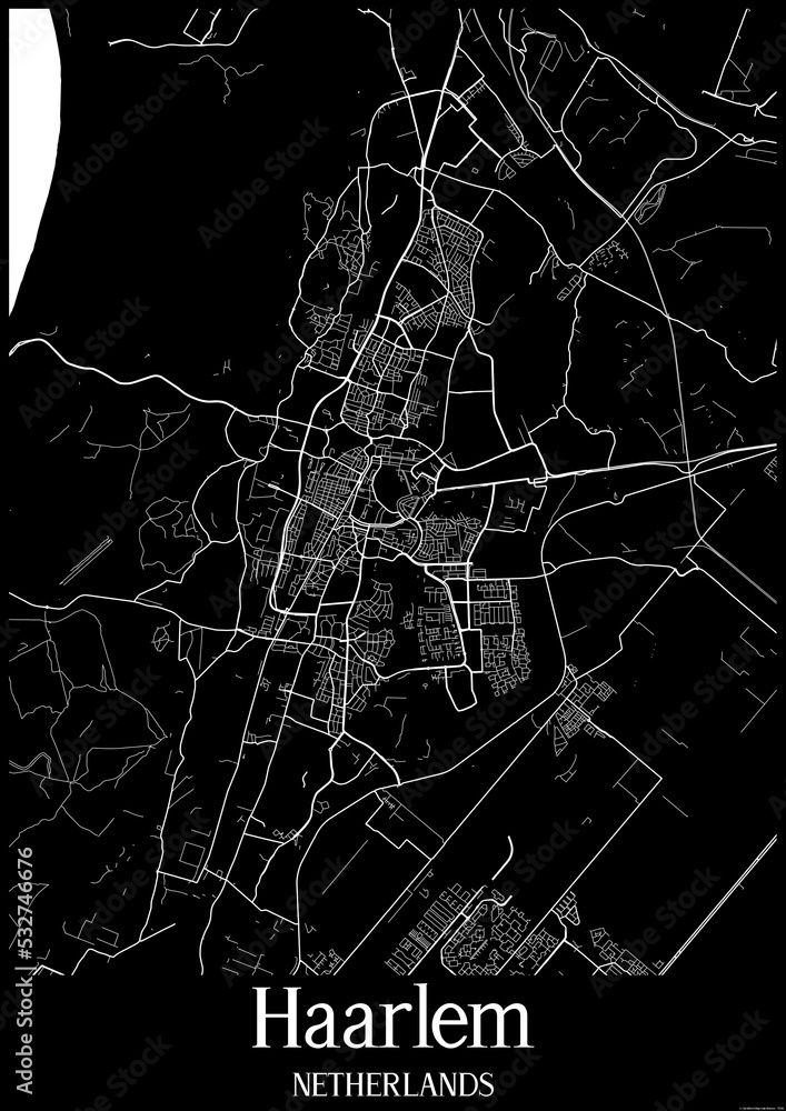 Black and White city map poster of Haarlem Netherlands.