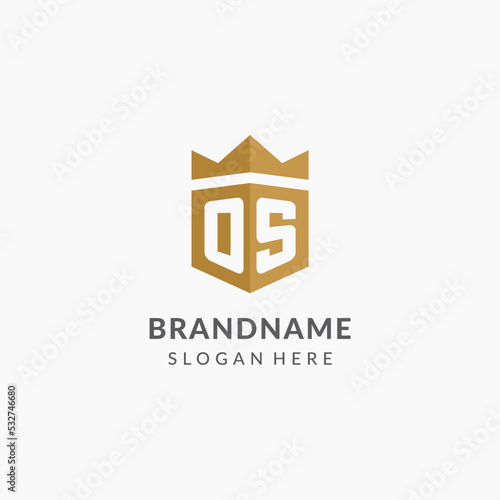 Initial letter OS logo with shield and crown style