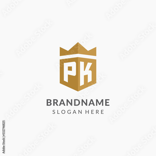 Initial letter PK logo with shield and crown style