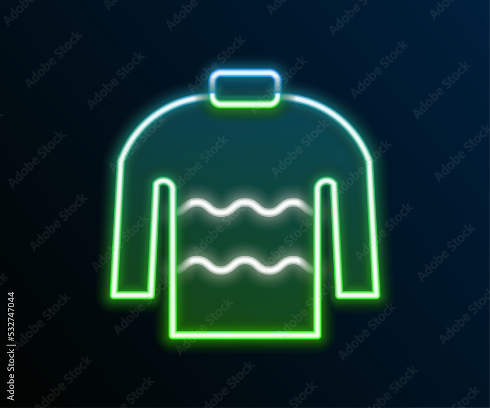 Glowing neon line Sweater icon isolated on black background. Pullover icon. Colorful outline concept. Vector Glowing neon line Sweater icon isolated on black background. Pullover icon. Colorful outline concept. Vector