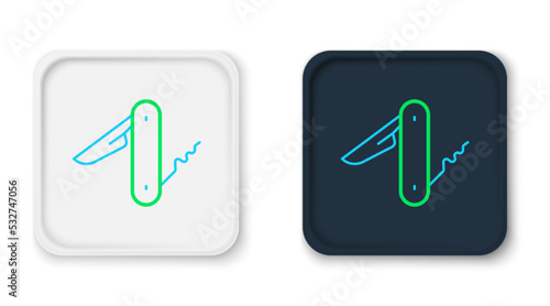 Line Swiss army knife icon isolated on white background. Multi-tool, multipurpose penknife. Multifunctional tool. Colorful outline concept. Vector