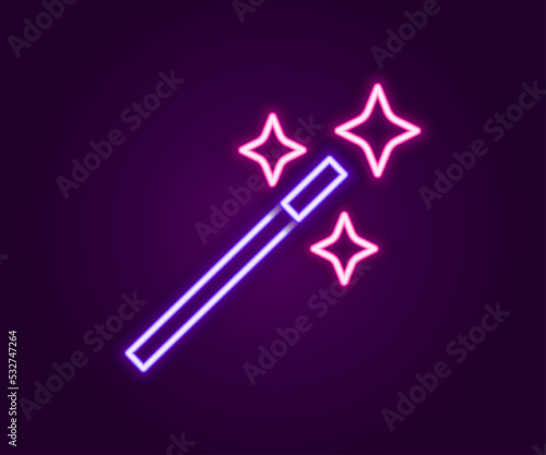 Glowing neon line Photo retouching icon isolated on black background. Photographer, photography, retouch icon. Colorful outline concept. Vector