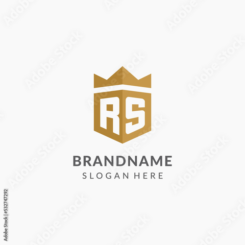 Initial letter RS logo with shield and crown style