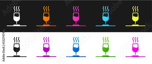 Set Wine tasting, degustation icon isolated on black and white background. Sommelier. Smells of wine. Vector