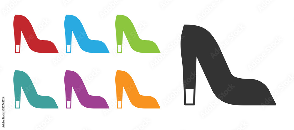 Black Woman shoe with high heel icon isolated on white background. Set icons colorful. Vector