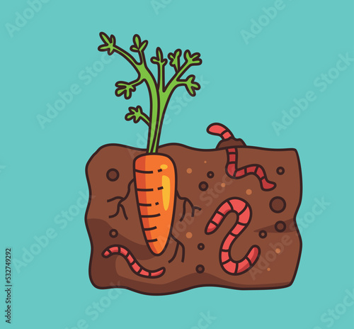 earthworm with vegetable cartoon