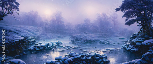 Artistic concept painting of a beautiful winter Landscape, background 3d illustration.