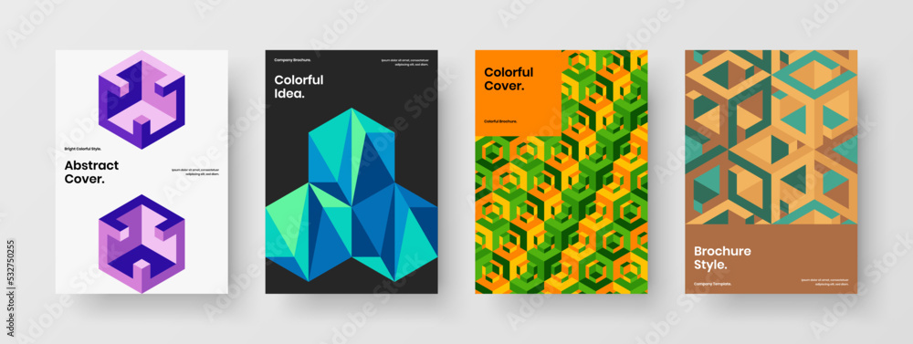Original mosaic pattern presentation concept bundle. Simple cover A4 design vector template composition.