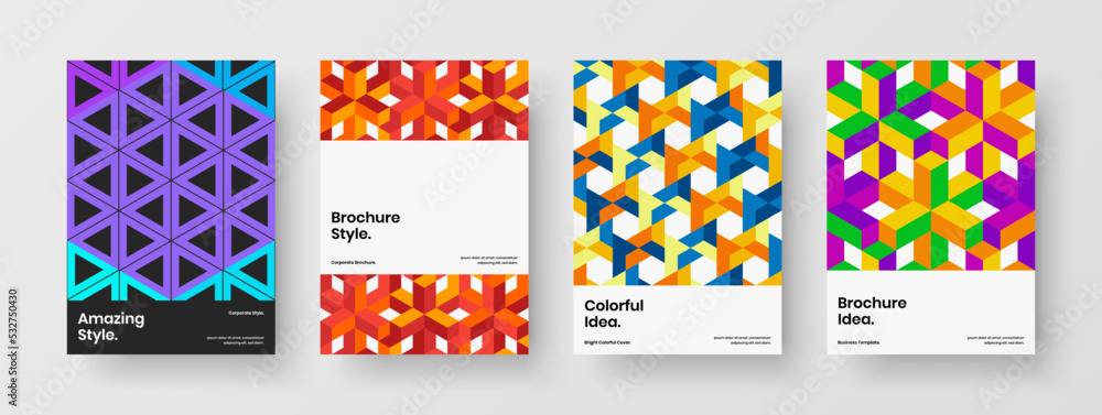 Fototapeta premium Minimalistic mosaic shapes banner illustration set. Simple handbill A4 design vector template composition.