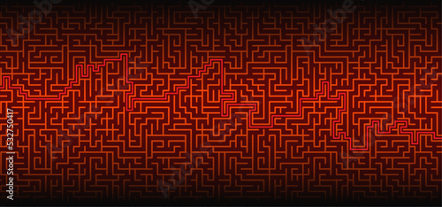 Education logic, labyrinth line. Black square maze. Vector. Find the way, labyrinth riddle. Black, white geometric pattern. labyrinth design icon. Maze tangled lines. Thinking game banner