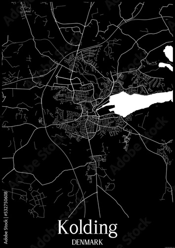 Black and White city map poster of Kolding Denmark.
