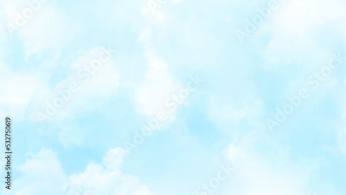 Light sky blue shades watercolor background. Aquarelle paint paper textured canvas for design, card template. Turquoise gradient color handmade illustration