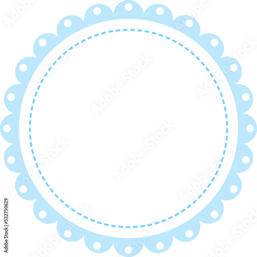  blue round fram,white banner with lace border on transparent background, png clip art, cut out 