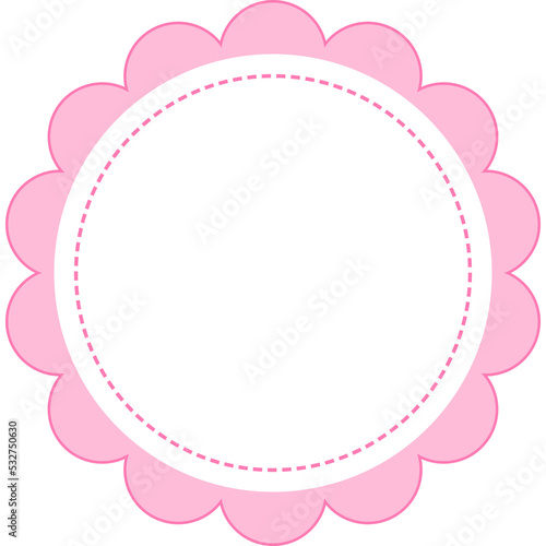 pink scallop round frame with white blank template on transparent background illustration, circle border cut out, blank sticker png, clip art