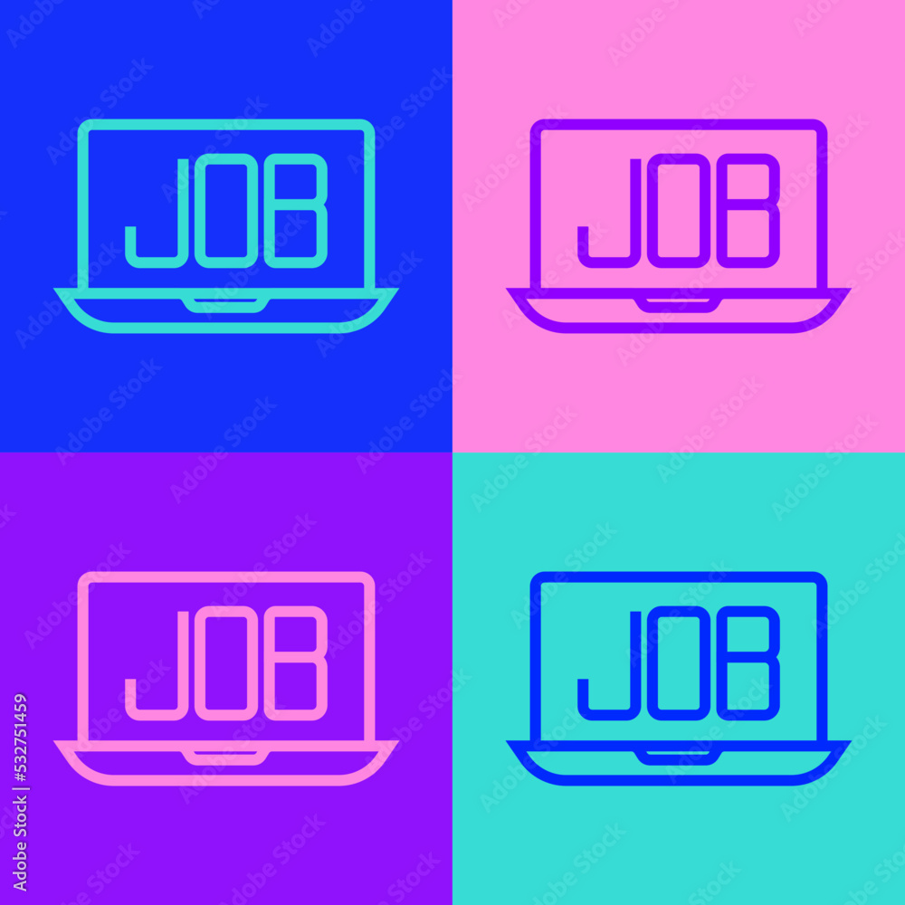 Pop art line Search job icon isolated on color background. Recruitment or selection concept. Human resource and recruitment for business. Vector Pop art line Search job icon isolated on color background. Recruitment or selection concept. Human resource and recruitment for business. Vector
