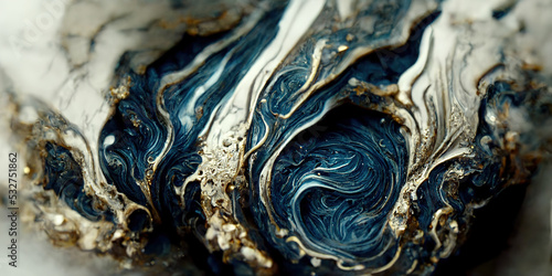 Photographie Spectacular image of dark blue and white liquid ink churning together, with a realistic texture and great quality for abstract concept