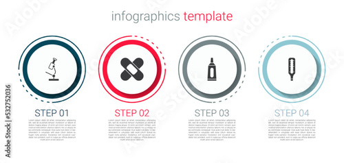 Set Microscope, Crossed bandage plaster, Ointment cream tube medicine and Medical thermometer. Business infographic template. Vector