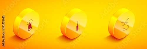 Set Isometric Zipper, Awl tool and Knitting needles icon. Vector