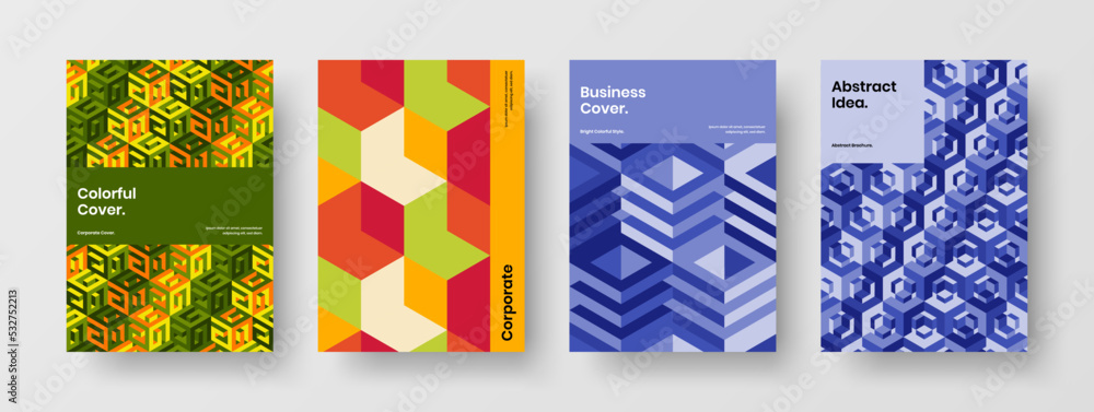 Fototapeta premium Fresh book cover A4 design vector template composition. Minimalistic mosaic shapes presentation layout collection.