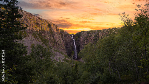 Sweden's highest waterfall "Njupeskär" is 93 metres high with a free fall of 70 metres.The waterfall is located in Fulufjallet national park.