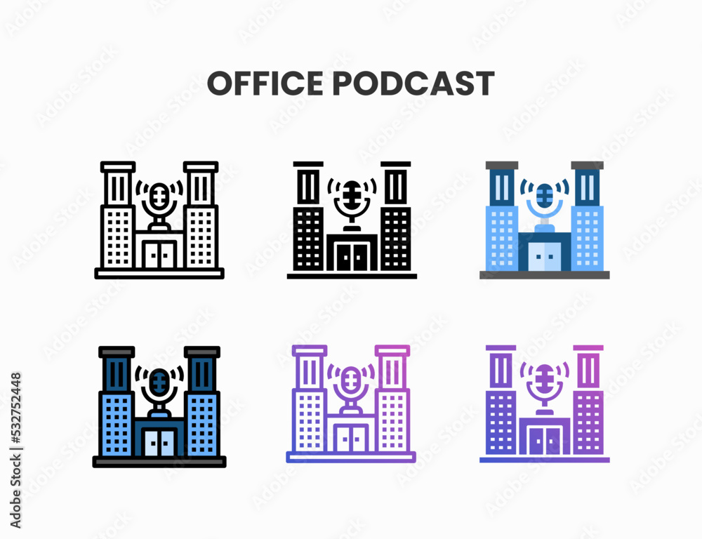 Studio Office Podcast Building icon set with line, outline, glyph, filled line, flat color, line gradient and flat gradient. Can be used for digital product, presentation, print design and more. Studio Office Podcast Building icon set with line, outline, glyph, filled line, flat color, line gradient and flat gradient. Can be used for digital product, presentation, print design and more.