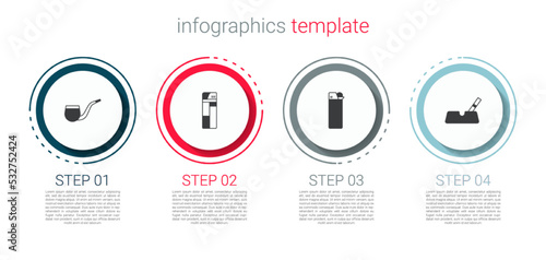 Set No pipe smoking, Lighter, and Ashtray with cigarette. Business infographic template. Vector