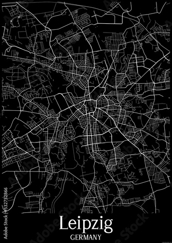 Black and White city map poster of Leipzig Germany.