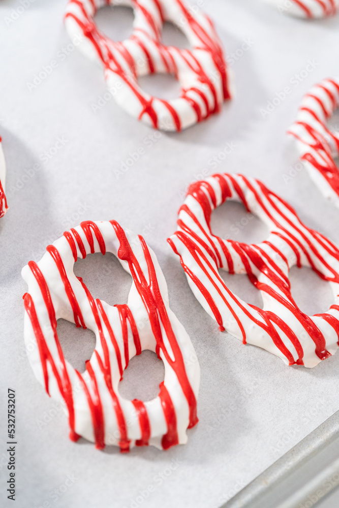 Fototapeta premium Red White and Blue Chocolate Covered Pretzel Twists