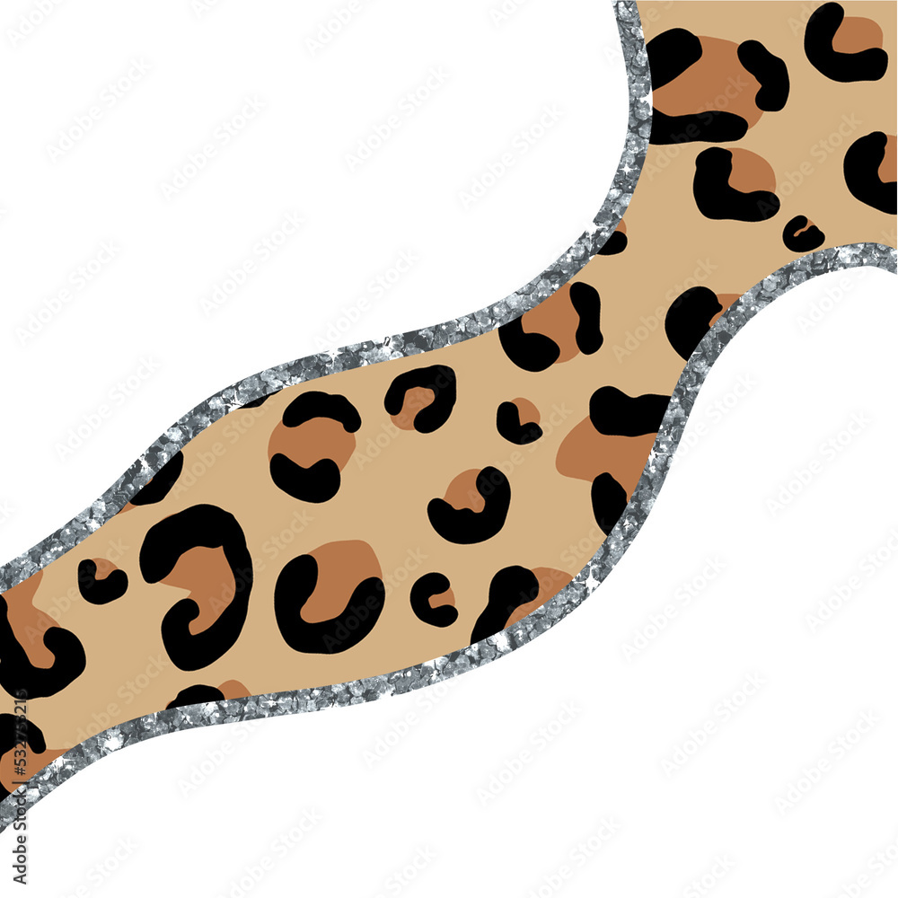Fototapeta premium Leopard Pattern With Silver Sparkling Glitter Outline