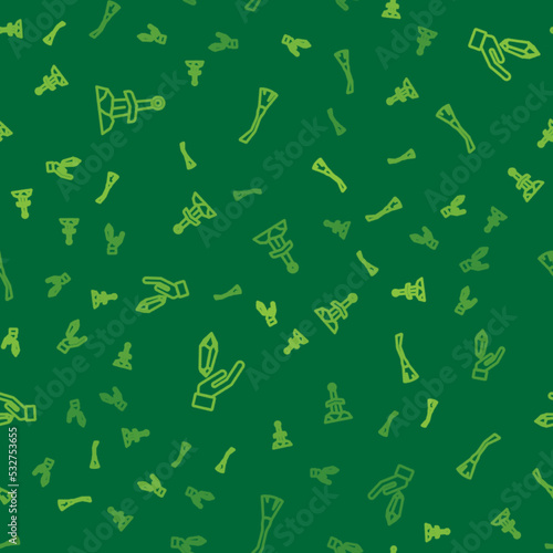 Set line Sword in the stone, Magic and Witches broom on seamless pattern. Vector